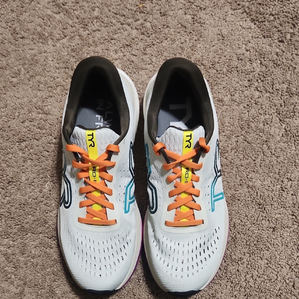 White Athletic Shoes with Orange Laces